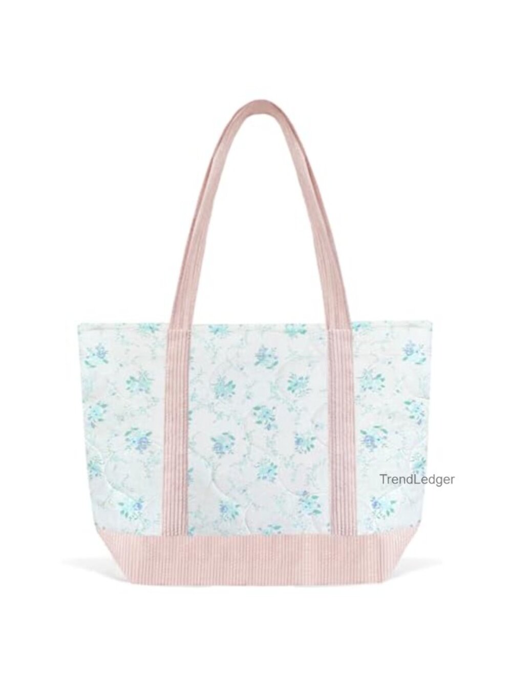Floral Quilted Cotton Tote Bag Large Zipper Shoulder Bag for Work Travel Gym